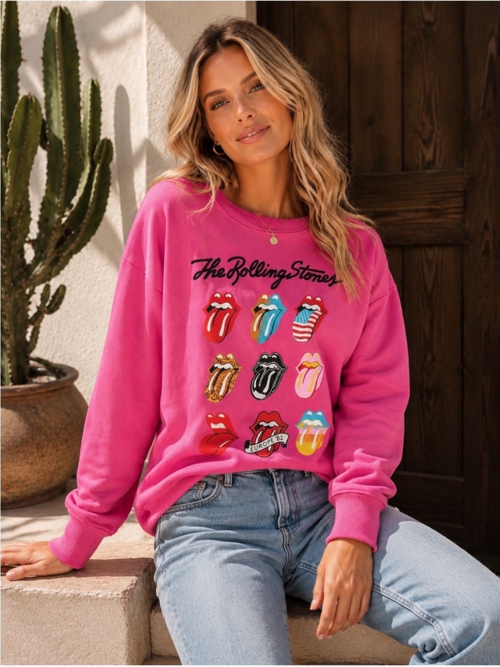The Rolling Stones Hot Pink Graphic Crewneck Sweatshirt